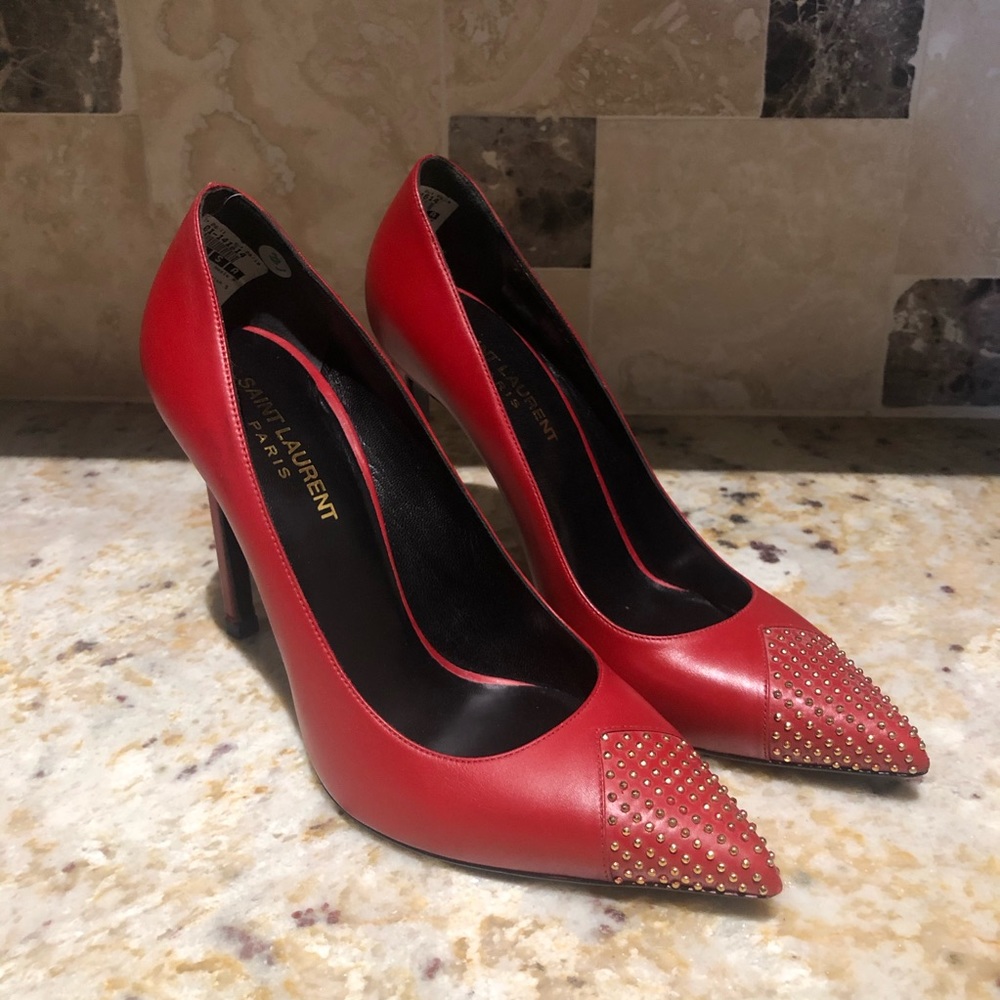 YSL red and gold women’s pumps